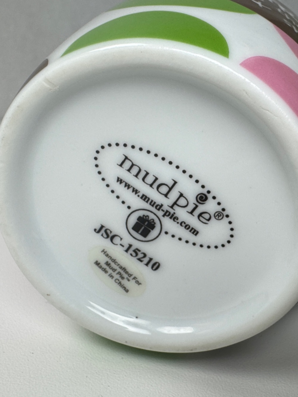 Mud Pie White Ceramic Mug with Pink, Green & Brown Polka Dots - Picture 4 of 7